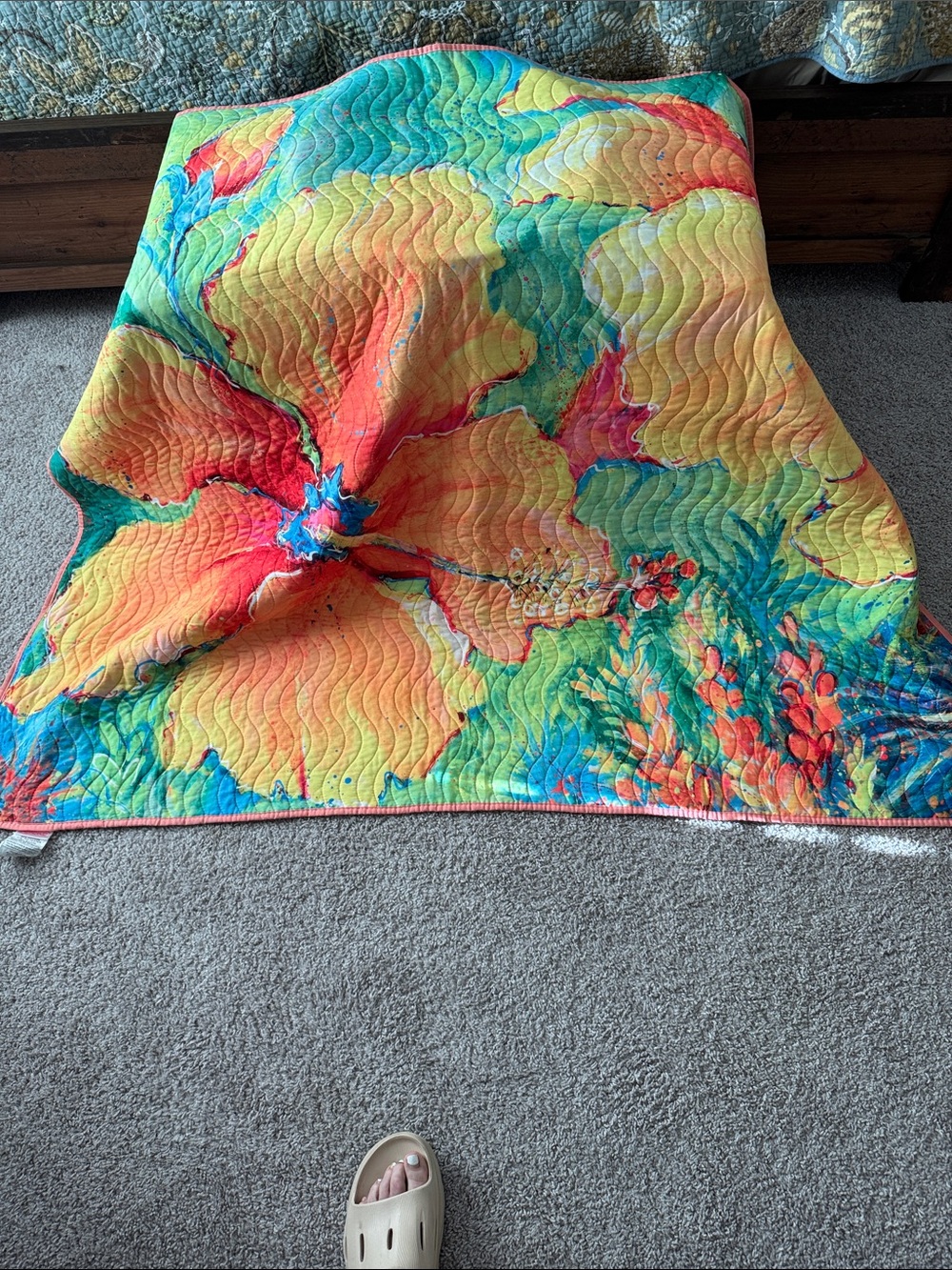 Tropical Bloom Wave-Quilted Throw - Bright Multicolor